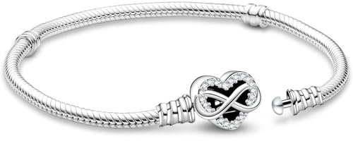 Unendlichkeit Charms Anhänger Armband Herz Verschluss 17CM Damen,Infinity ME Charm Moments Armbänder Sterling Silber S925,Schlangenkette Fake Bracelet,Armreif Schmuck,Geschenk für Frauen Geburtstag