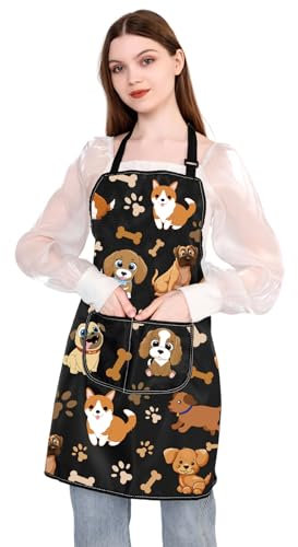 PLITI Schürze für Hundeliebhaber, Fellpflege, mit Taschen, niedliches Geschenk für Hunde, Mutter, Hund, Vater, Küchenschürze, Hunde-Schürze, M