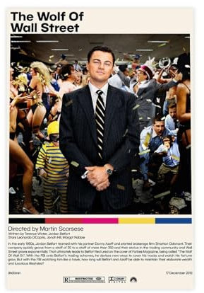 Filmposter The Wolf Of Wall Street – Martin Scorsese Minimalistisches Filmposter, Leinwandposter, Schlafzimmer-Dekor, Sportlandschaft, Büro, Raumdekoration, Geschenk, ungerahmt, 30 x 45 cm