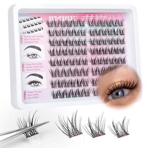 JIMIRE Self Adhesive Eyelashes Manga 11-13MM Pre Glued Lash Clusters No Glue Needed Press on Lashes Wispy Reusable Self Adhesive Cluster Lashes Eyelash Clusters Easy to Apply