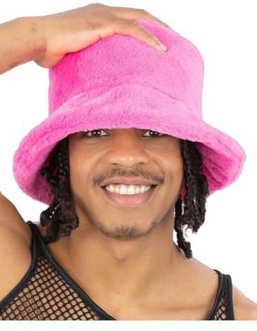 Smiffys 90s Pink Fur Bucket Hat, 1990's Fancy Dress, 1990s Dress Up Hats