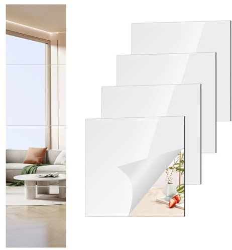 CEUQIESO 20 x 20 cm große Acrylspiegelplatten, 4er-Pack Selbstklebende quadratische Spiegel für Tischdekorationen, glasfreie Spiegel für Bastelarbeiten und DIY-Wanddekorationen