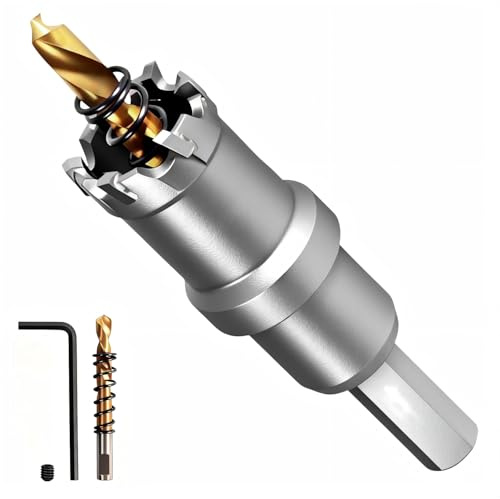 GPtzlei Fraise à Couronne Carbure 19mm 3 Lames TCT Scie Cloche Professionnelle pour Acier Inoxydable Métal Fer avec 2 Forets Pilotes Clé et Coffret