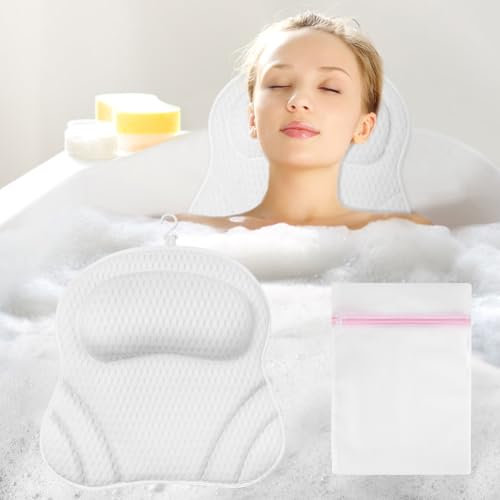 flintronic Badewannenkissen, Ergonomisches Luxus-Badewannenkissen, 4D-Badekissen für die Badewanne mit 6 Leistungsstarken Saugnäpfen für Home Spa und Badewannen Stützt Kopf, Nacken, Schultern, Rücken