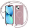 AOMYKE Handyband für iPhone 13 / iPhone 14 Hülle mit Band, Magnetisch Handyhülle kompatibel mit Magsafe zum Umhängen Schutzhülle mit Kette Kordel Weich TPU Liquid Silikon Case，Pink
