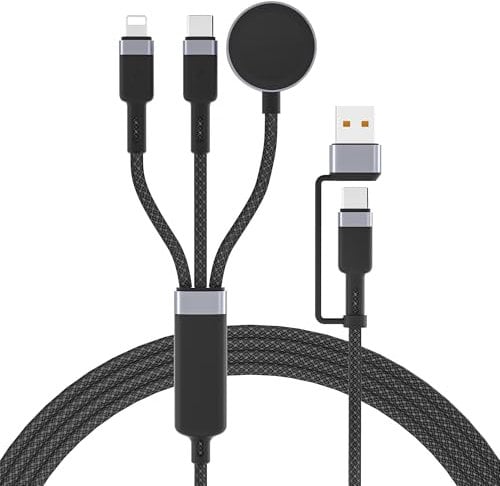 3 in 2 Multi Charger Cable for Apple Watch and Phone,2M Apple Watch Fast Charging Dock with iWatch Charger/iPhone Lightning Cable/USB C Cable for iWatch Ultra/Se/10/9/8/7/6/5/4, iPhone 16/15/14/13/12