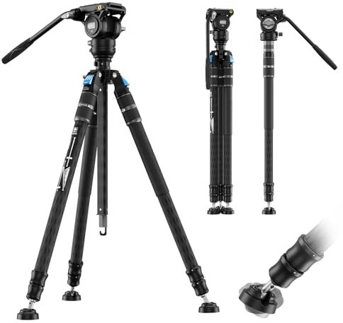 SIRUI SVS60 Carbon Fiber Video Tripod mit S3 Fluidkopf | Profi Reisestativ mit Rapid Höhenverstellung (19-174cm), 6kg Traglast | Modular als Monopod nutzbar für Film & Dokumentation