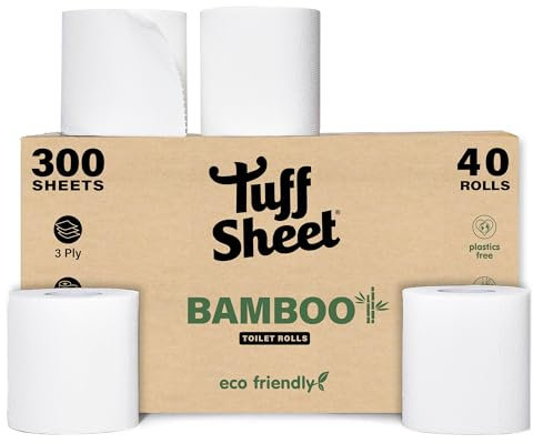 40 Pack Bamboo Un-Wrapped Toilet Rolls 3-Ply Strength, Plastic-Free Toilet Paper, 300 Sheets, Recycled Packaging, Sustainably Sourced, Eco-Friendly & Biodegradable Bathroom Tissues