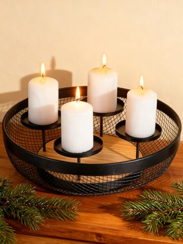 Romadedi Adventskranz Holz Modern Adventsgesteck : Adventkranz Metal Schwarz Adventskerzenhalter für Advent Stumpenkerzen Adventsschale Kerzenständer Dekoschale für Tischdeko Weihnachtsdeko