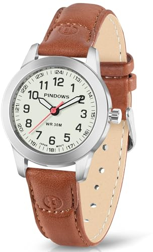PINIDOUS Damen Uhren für Damen Quarz Analoguhren Mini Armbanduhr Gut Lesbares Zifferblatt Wasserdicht Edelstahlgehäuse Lederarmband Klassische Mode Einfache,Lässige,Elegante Uhren