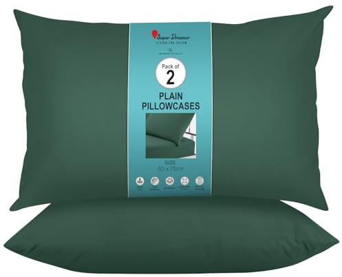 GC GAVENO CAVAILIA Microfiber Pillow Case 2 Pairs - Housewife Pillowcases - Plain Dyed Soft & Breathable Covers - Standard Size 75x50 cm - Wrinkle & Fade Resistant Machine Washable Bedding Dark Green