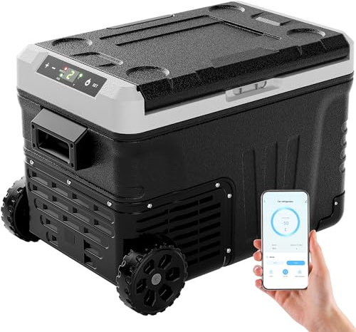 EUHOMY 12V Car Fridge, 35L Portable Camping Fridge Freezer, 12V/24V DC & 220-240V AC Compressor Fridge, APP Control, -20℃~20℃, Cooler with Wheels & 2 Baskets for Travel/Camping/RV