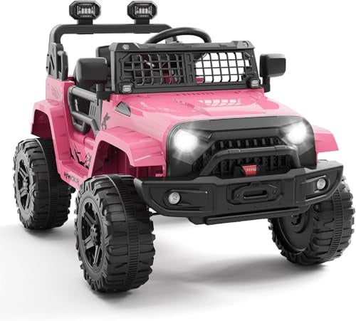 Macchina Elettrica per Bambini Fuoristrada 12V, Auto Elettrica per Bambini 3-8 Anni con Telecomando Genitori, 3 Velocità, Sospensioni a Molla, Luci LED, Bluetooth, Cintura di Sicurezza, Rosa