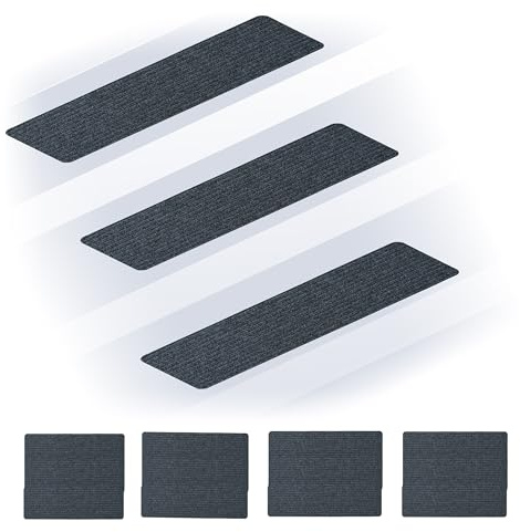Relaxdays Stufenmatten 16er Set, rechteckige Treppenstufenmatten, 65 x 20 cm, selbsthaftende Treppenteppiche, dunkelgrau