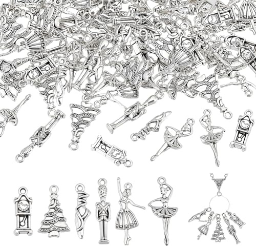 PH PandaHall 120 dijes de ballet de cascanueces de 6 estilos, colgantes de plata antigua, estilo tibetano, colgantes de soldado para hacer joyas, regalos de bailarina, collares, pulseras