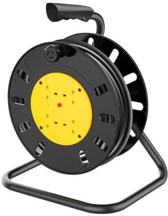 4 Socket Extension Lead 15M Portable Cable Reel, Extension Lead Waterproof,Heavy Duty Extension Cord with Thermal Cut Out,UK Outdoor Plug,Indoor/Outdoor Use