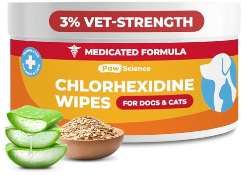 Paw Science 3% Chlorhexidine Wipes for Dogs and Cats - Cleansing Antiseptic, Antibacterial, Antifungal Wipes with Aloe for Skin Infections, Itchy Yeast Paws, Cat Acne