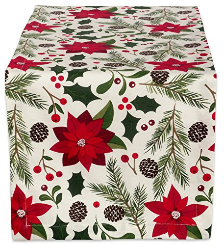 DII Woodland Holly Weihnachtsdekoration für Küche und Tisch, Tischläufer, 35,6 x 208 cm, Weihnachtsstern und Weihnachtsgrün