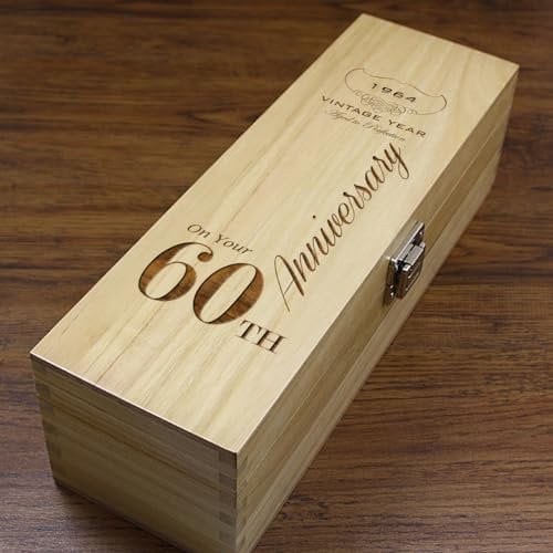 Personalised 60th Wedding Anniversary Luxury Wooden Wine or Champagne Box Satin Lined [HING13]