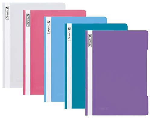 Brunnen Schnellhefter A4 PP-Folie glasklares Deckblatt farbig sortiert (5er Pastell Set)