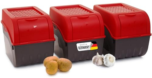 Novaliv Kartoffel Aufbewahrungsbox | 3x groß 9L | ROT | Kartoffelbox | Gemüsebox stapelbar Zwiebelbox Kartoffelkorb Obstbehälter Kartoffelkiste Zwiebel Aufbewahrung Frischhaltedose Möhren
