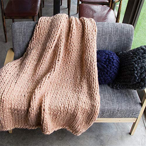 GLITZFAS Gestrickte Decke Grob Kuscheldecke Grobstrick Wolldecke Strickdecke Tagesdecke Überwurf Decke Zuhause Dekor Geschenk (Khaki, 100x120cm)