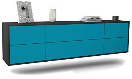 Dekati Lowboard Saint Paul hängend (180x49x35cm) Korpus anthrazit matt - Front Türkis - Push to Open