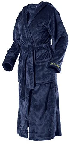 Di Ficchiano Unisex Herren Damen Bademantel mit Kapuze I Morgenmantel flauschig I Nachtwäsche aus edler Mikrofaser I Kimono Farbe: Shiny-Navy, Gr. 3XL