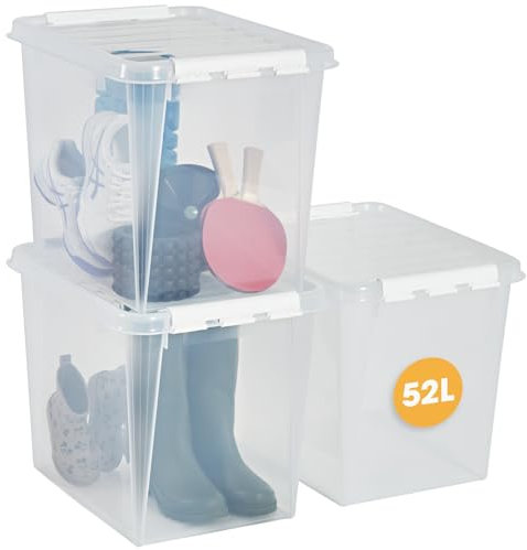 SmartStore - 3x Aufbewahrungsbox mit Deckel Classic 52L (50x39x41cm) | Stapelbare Box mit Deckel | Lebensmittelechte Kunststoffbox | Plastikbox mit Deckel & verstärkten Ecken | 10 Jahre Garantie