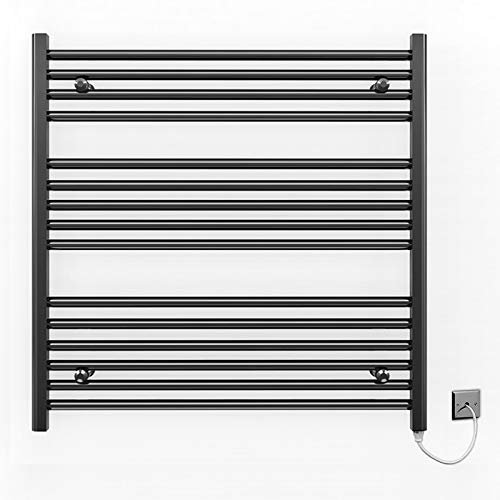 Myhomeware 700mm Wide Black Flat Electric Pre-Filled Heated Towel Rail Radiator For Bathroom Designer UK (Alyssa 700 * 800mm Black Electric)