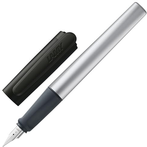 Lamy nexx black Füller - Füllhalter mit rutschfestem Griff & polierter Stahlfeder in Strichbreite M - dreieckiges Gehäuse aus Aluminium - inkl. Tintenpatrone T 10 blau - Rechtshänder