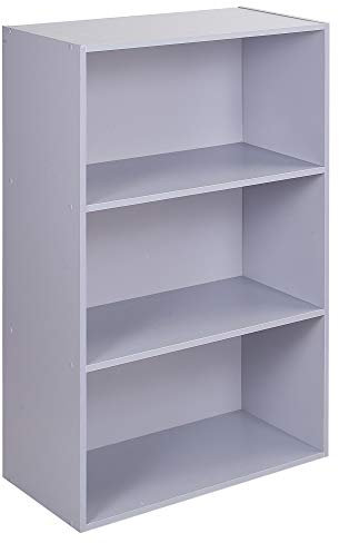 URBNLIVING Oslo Wide 3 Tier Wooden Shelf Bookcase Stand (Grey)