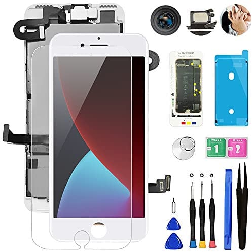 for iPhone 7 Plus Screen Replacement White,Mobkitfp 5.5 Full Assembly LCD Display Digitizer with Front Camera+Earpiece+Sensors+Waterproof Seal+Repair Tools+Tempered Film for A1784,A1785,A1661 (White)