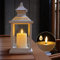 LUCOZA Windlicht Laterne aus Metall und Glas für Innen, Inklusive Outdoor LED-Kerze mit Timer, 32cm Hohe Kabellos Orientalische Dekorative Hängened Kerzenhalter Dekor für Garten, Weiß