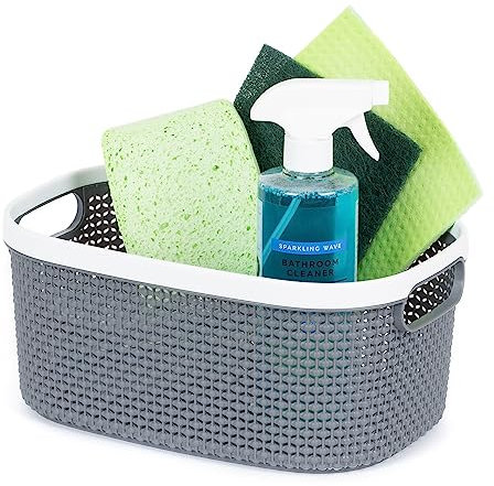 LIVIVO 8L Plastic Woven Storage Basket Kovan – Stackable BPA-Free Small Organiser Bin for Kitchen, Bathroom, Bedroom, Office, Makeup, Toys & Drawers – Durable PP Plastic with Handles