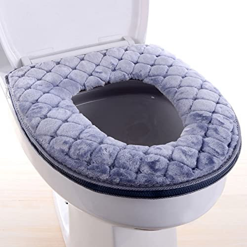 Hilai WC-Sitzbezug,Toilettensitzbezug, Badezimmerwärmer Toilettensitz-Cover-Pads, weiche WC-Sitzkissenwärmer waschbar WC-Sitz-Cover-Pads mit Reißverschluss wiederverwendbares Kissen für Wintergrau