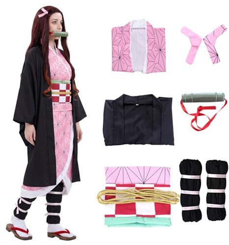 Alaiyaky Nezuko Cosplay Kostüm für Kinder Nezuko Kimono Cosplay Halloween Outfit Anime Mantel Kostüm Erwachsene
