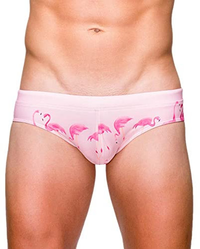 Baotung Costume da bagno da uomo, per sport acquatici, corto, aderente, BT0BH11, Fenicottero rosa., XXL