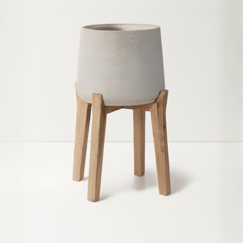 Finestgreen Patt Feet High | Handgefertigtes Pflanzgefäß auf Holzfüßen (XL Ø:30,5 H:43,5 cm, Grau)