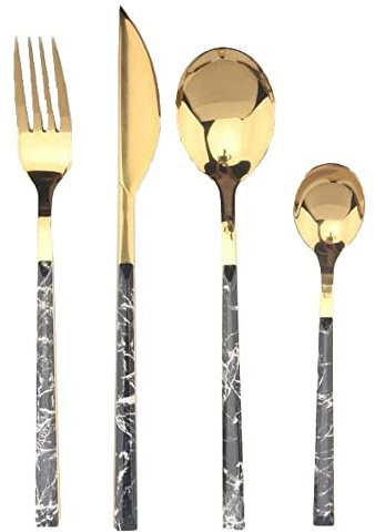 Set de couverts DKD Home Decor marbre noir doré acier inoxydable (16 pièces)