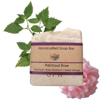 Patchouli Rose Handcrafted Soap Bar, Moisturising Vegan Soap, Natural Exfoliating Soap with Cocoa Butter & Almond Oil, Zero Waste Travel Soap, No Chemicals and Preservatives, 100g - The Natural Spa