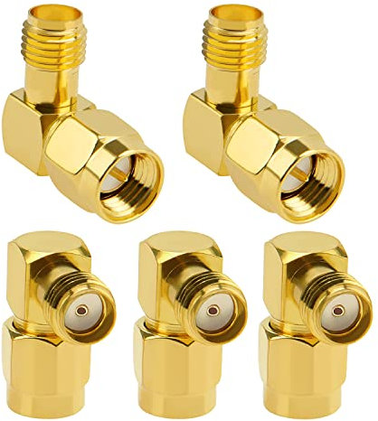 5 Stück Rechtwinkliger SMA Stecker auf SMA Buchse Adapter, KUOQIY SMA Koaxial-Adapter Konverter, SMA-Adapter Koaxial Steckverbinder, für WiFi-Antenne, FPV, Brille, Router