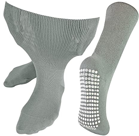 1 x Ohne Gummi Ödeme Socken mit Antirutsch Noppen | Herren & Damen | Dr. Socks | Extra Weite Antirutsch Bambus Diabetiker Socken für Geschwollene Knöchel und Füße