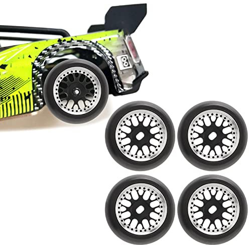 Mavis Laven RC-Drift-Reifen, für Wltoys K969 K989 P929 1/28 RC-Auto, für Kyosho Mini Z, Mini D, Mini Q, Hartgummireifen, Felgen aus Aluminiumlegierung, 4 Stück, Stabil, Flexibel (Schwarz glänzend)