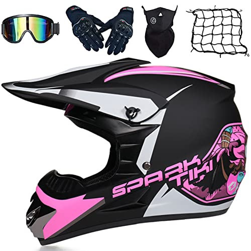 Casque Moto Cross Homme Set, Casque Motocross Intégral, Casque Moto Enfant avec avec Gants Lunettes Masques Filet de Casque, Casque Downhill pour BMX MTB Dirt Bike Quad Enduro ATV - ECE Homologué