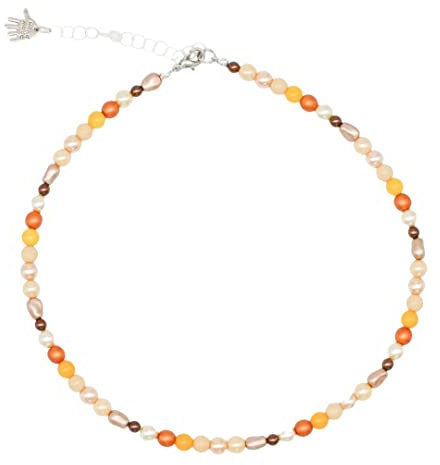 Feliss Handmade: Ketten aus Perlen, Halskette Damen. Statement Kette 45 cm lang. Choker Halsband, aesthetic Necklace Schmuck. Beads Perlenkette für Frauen in bunt mit Keramikperlen (Primrose)