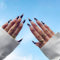 JUSTOTRY 24 Stück Stiletto Nägel Zum Aufkleben Lang mit Jewels,Schwarz French Künstliche Nägel,Gothic Mandel Kunstnägel Press on Nails,Pretty Cloud Fingernägel Fake Nails für Frauen