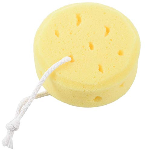 Herklotzn Yellow Round Bath Body Shower Sponge with Hanging Loop