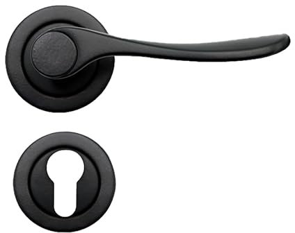 Türgriffe ohne Bohren, schwarze Rosette, 1 Paar Türknäufe klassisches Design, aus mattem Metall, für Innentüren mit kompletter Befestigungssatz – Zylinderschloss – Easy K