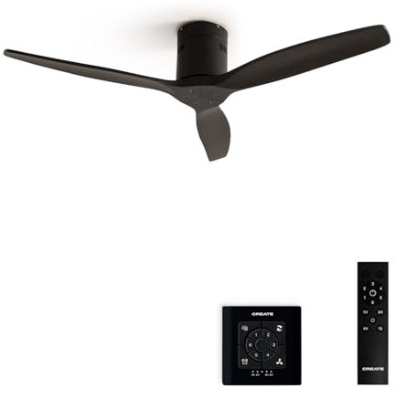 CREATE / WINDCALM/Ventilador de techo ABS negro con controlador y mando / 40W, Silencioso, Ø132 cm, 6 velocidades, temporizador, función verano-invierno